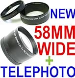 ~58mm Wide Angle + 58mm Telephoto lens Kit! ~ INCLUDES Lens bags! for Canon ....