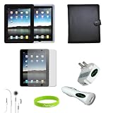CrazyOnDigital Essential Accessories with Black Leather Case Compatible with Apple iPad 2 2nd Generation 16GB 32GB 64GB 3G Wifi. CrazyOnDigital Retail Packge