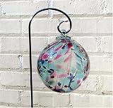 Purple, Pink and Blue Hand-blown Glass Sun Catcher Gazing Globe with Shepherds Hook
