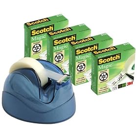 Scotch DB4 Dune Magic Tape Dispenser - Blue - Weighted Base - with 4 Refill Rolls 19 mm x 33 m