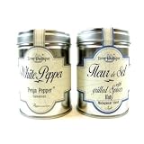 Terre Exotique Fleur De Sel From Madagascar with Grilled Spices 3.2 Oz + Penja Whte Pepper From Cameroon Economy Set