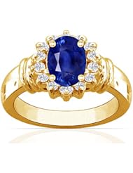 14K Yellow Gold Oval Cut Blue Sapphire Ring With Sidestones