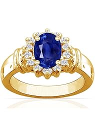 18K Yellow Gold Oval Cut Blue Sapphire Ring With Sidestones