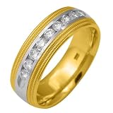 18K Two Tone Gold 1/3 ct. Machine Set Diamond Wedding Band (F-G Color, VS1 Clarity)