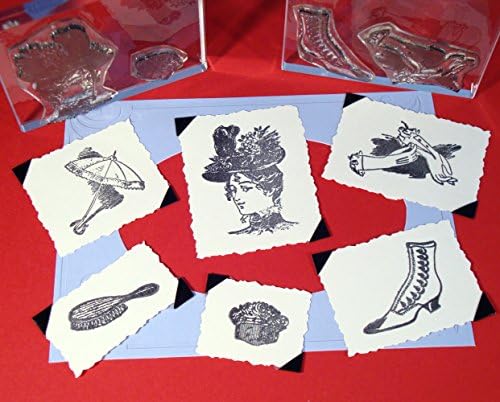 Victorian Ladies Accessories Stamp Set, clear polymer cling, includes storage case and block mount