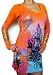New Christian Audigier Women's Gold Foiled Panter Heart Specialty Dress~v-neck in Orange
