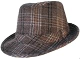 PLAID FEDORA WOOL TRILBY HAT TAN BROWN BLACK