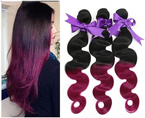 Angel Hair 5A Real Peruvian Ombre Hair Body Wave Weft 3 Bundles 100% Unprocessed Virgin Human Hair Weave Extensions #1B/99J No Shedding and Tangle Free (100+/-5G)/PC (18 18 18)