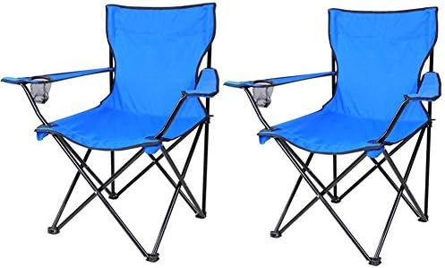 Collife Folding Quad Chairs with Free Carrying Bag, Cupholder, Chair Set Including 2 Blue Chairs, Loads up to 300lb Each