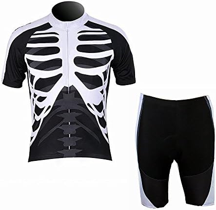 WOLFBIKE Men Cycling Jersey Bicycle Bike Cycle Short Sleeve Jersey Jacket Comfortable Breathable Shirts Tops, 3D Cushion Padded Shorts Tights Pants Sportswear Suit Set Breathable Quick Dry Black White-M