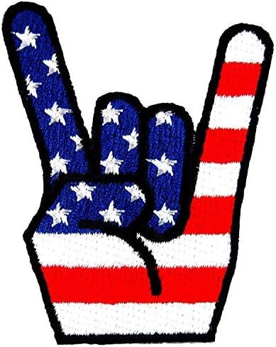 USA Fingers Rock Hand Sign American Flag Embroidered Iron on Patch
