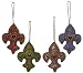 Antique Style Embroidered and Sequined Fleur De Lis Christmas Ornaments 4 1/2"x3 1/2" Set of 4