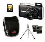 LOOKit – Canon PowerShot SX230 HS schwarz (LOOKit Kit 10082 bestehend aus: Canon PowerShot SX230 HS Schwarz | 2x LOOKit Markenakku 1100 mAh | 1x 16GB SDHC Speicherkarte Klasse 10 | 1x LOOKit Markentasche | 1x Ministativ | 1x KFZ und Netzladegerät / Frabauswahl unter Produktmerkmale