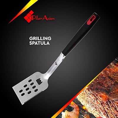 4 Piece BBQ Grill Tools Set - Cooking Utensils Barbecue Grilling Stainless Steel - Kitchen Utensil Set Metal Tools - Spatula - Tongs - Fork - Basting Brush