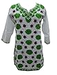 Sweetheart White Green Tunic Long Cotton Kurta Small