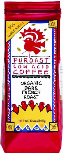 Puroast Low Acid Organic Low Acid French Roast Ground Coffee, 12 Oz Bags (Pack of 2)