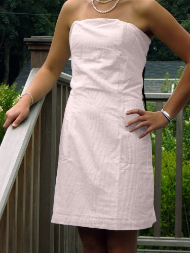 Pink Seersucker Strapless Dress