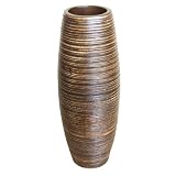 Hand Carved Wooden Vase - 41cm (dark brown, light brown), mango wood