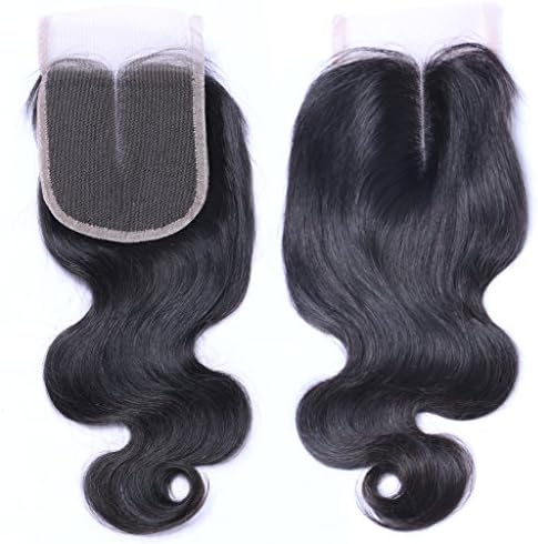 Wigshow Body Wave Middle Part Lace Closure With Baby Hair Bleached Knots Natural Black Brazilian Virgin Human Hair for Black Women 14 Inch