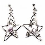 Sterling Silver Earrings with Pink CZ - Size: 37mm