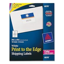 Avery Print-to-the-Edge Shipping Labels for Color Laser Printers and Copiers, 3.75 x 4.75 Inch, Pack of 100 (6878)