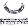 Triple Strand 16-18 Inches 8-9mm Black Oval Shape Freshwater Cultured Pearl Necklace