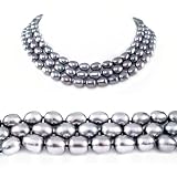 AugustinaJewelry Triple Strand 16-18 Inches 8-9mm Black Oval Shape Freshwater Cultured Pearl Necklace