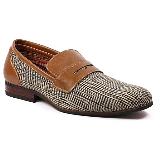Ferro Aldo MFA-19371 Men's Brown Plaid Slip On Driving Loafers Shoes
