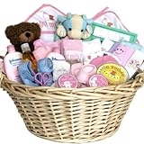 Deluxe Baby Gift Basket - PINK for GIRLS - Shower or Christmas Holiday Gift Idea for Newborns