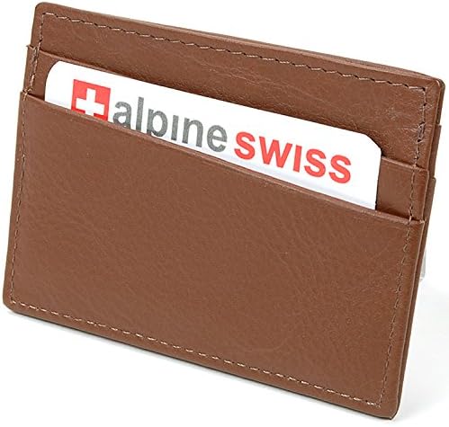 AlpineSwiss Leather Card Case Wallet Slim Super Thin 5 Card Slots Front Pocket Oak Brown