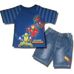 Marvel Heroes 2 piece Short sleeve shirt w/ Denim Shorts for boys