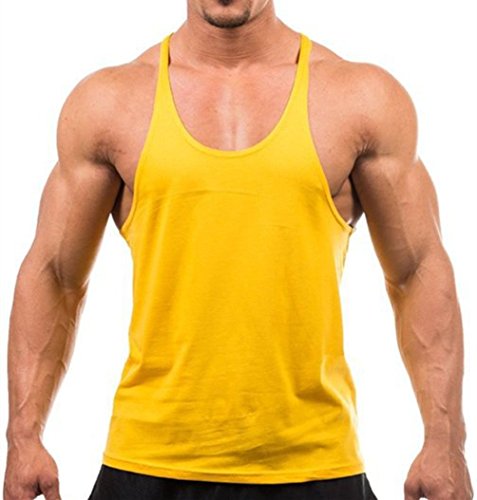 Q.Y.Fashion Men's Cotton Blank Stringer Y Back Workout Gym Tank Tops