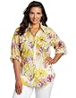 Calvin Klein Womens Plus-size Printed Button Up Roll Sleeve Top