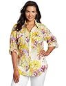 Calvin Klein Women's Plus-size Printed Button Up Roll Sleeve Top