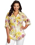 Calvin Klein Womens Plus-size Printed Button Up Roll Sleeve Top