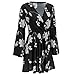 YUTRENDS Women's V-neck Long Flare Sleeve Pleated Floral Print Dress