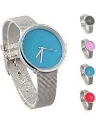 Fashion Minimalism Women Ladies Simplicity Stainless Steel Analog Quartz Wrist Watch (Blue Dial)