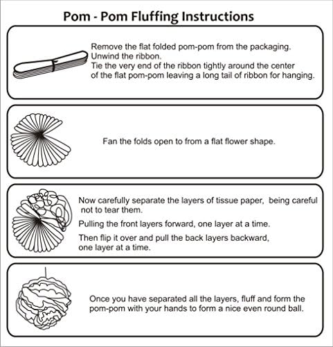 AllHeartDesires Set of 6 Mixed Size Pastel Mint Green & White Party Tissue Pom Poms Wedding Birthday Baby Shower Party Decoration