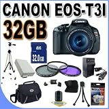 Canon EOS Rebel T3i 18 MP CMOS Digital SLR Camera and DIGIC 4 Imaging with EF-S 18-55mm f/3.5-5.6 IS Lens + 32GB Memory+ Extra Battery/Charger + 3 Piece Filter Kit + Full Size Tripod + Case +Accessory Kit