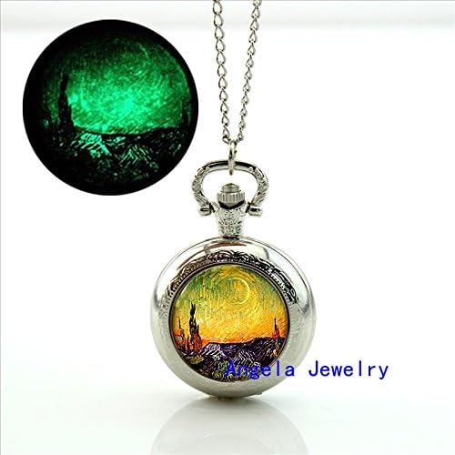 Pretty Lee Fashion Van Gogh's New Moon Glowing Pocket Watch Necklace Van Gogh's New Moon Jewelry Glow Necklace