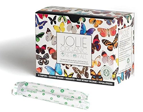 JOLIE ORGANIC Certified Tampons - 18 Super - Multi-Colored Box...