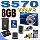 Nikon Coolpix S570 12MP Digital Camera w/5x Wide Optical VR Zoom (Blue) BigVALUEInc Accessory Saver 8GB EL10 Battery/Charger Bundle