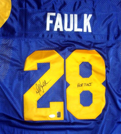 Marshall Faulk Autographed St. Louis Rams Blue Jersey HOF 20XI PSA/DNA