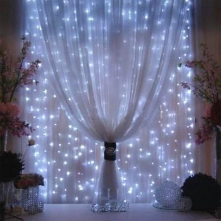 Waterproof LED Outdoor Home Christmas Xmas Decorative String Fairy Curtain Garlands Strip Party Lights for Wedding (White, 9.9 Ft9.9 Ft)