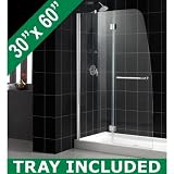 DreamLine AQUA Frosted Glass Shower Door & AMAZON Base Kit 48 x 72 Left Wall Installation Shower Door with 30 x 60 Right Drain BaseChrome Finish Hardware; Clear Glass; Left Hand Drain Base