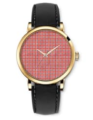 SPRAWL Aanalog Fashion Series Gold Ladies Watches of Genuine Black Leather Strap,Unique Wrist Watch for Women Girls Designed with Blue and red stripes
