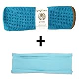 Teal Yogitoes mat size SKIDLESS yoga towel + sky light blue hband stretchy headband combo by Absolute Yogi