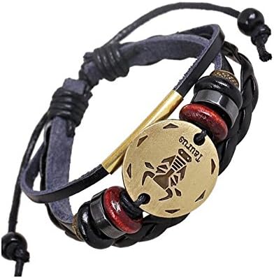 Blingbling Jewelry Mens Leather Wrist Adjustable Constellation Wrap Bracelet Bangle (Taurus)