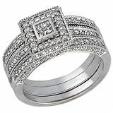 1.00 Ct.T.W. Round Brilliant Cut and Princess Cut Diamonds, 14Kt. White Gold Diamond Bridal Ring Set