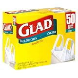 Glad Handle Tie Tall Kitchen Bags, White, 13 Gallon, 50-Count Bags, Case of 4 (200 Bags)